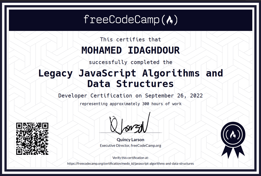 freecodecamp Certification about Algorithms and Data Structures using javascript